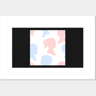 Child Silhouettes - Pale Pink and Blue on White Background Posters and Art